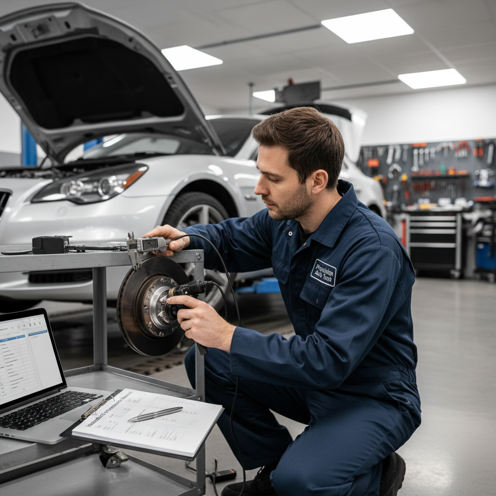 Technician performing a detailed vehicle inspection with a tablet