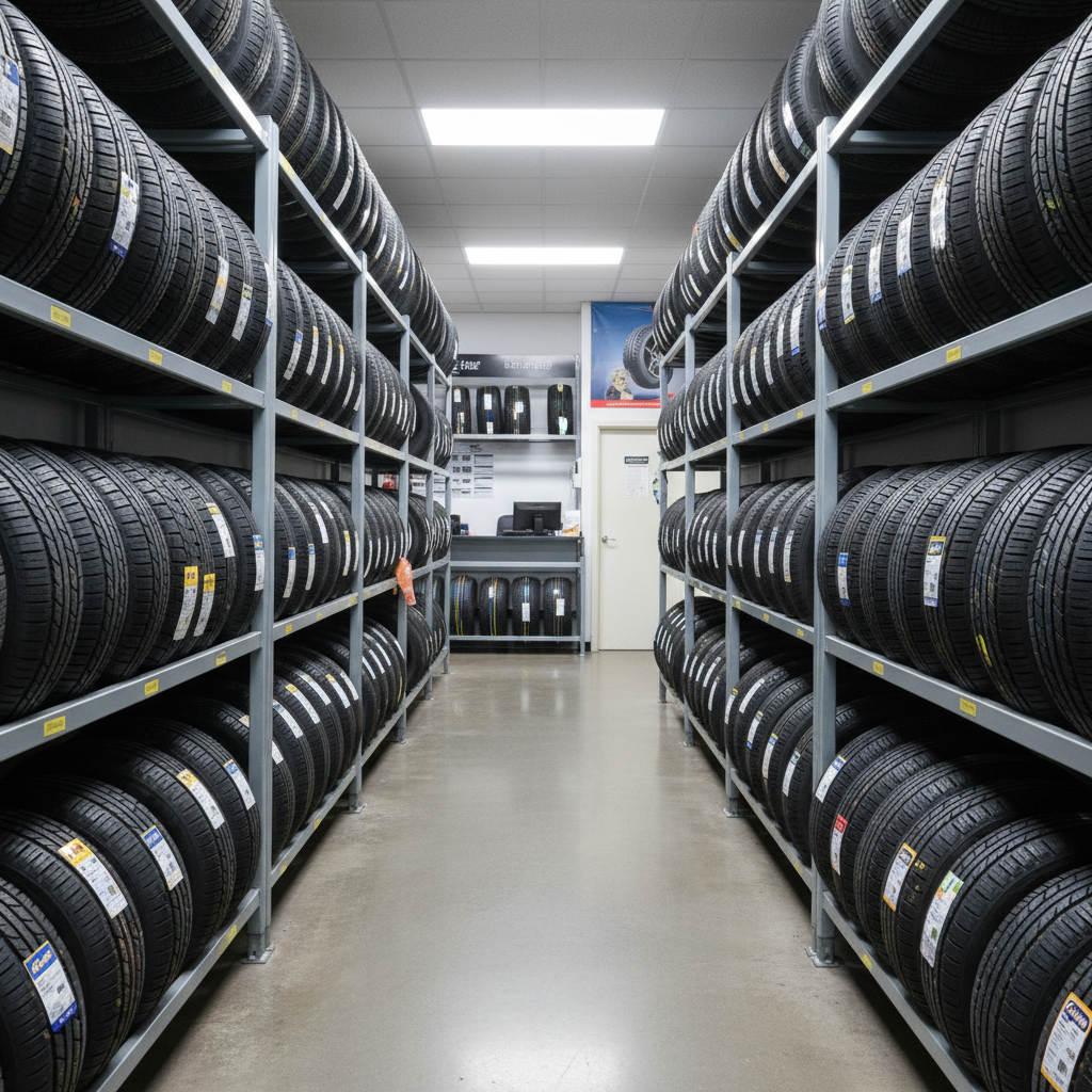 Close-up of a tire showing tread wear pattern and sidewall markings