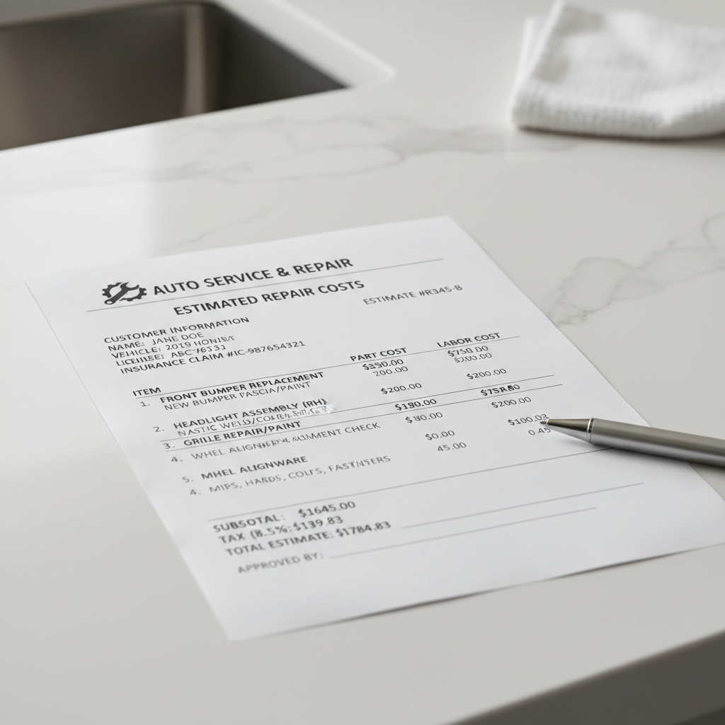 Clear repair estimate document showing itemized findings and recommendations
