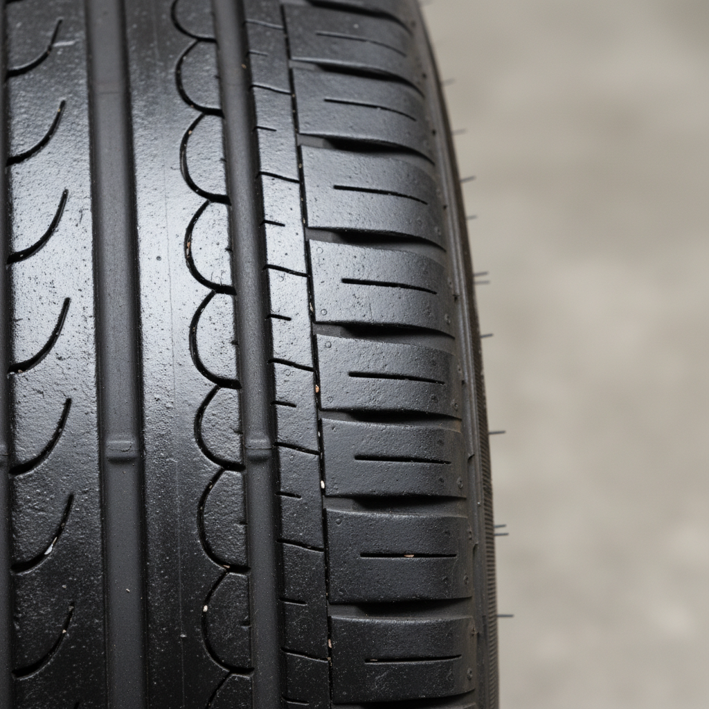 Tire showing cupping wear pattern caused by worn suspension components